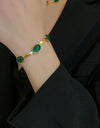 Oval Green Crystal Pendant Necklace Set With Bracelet