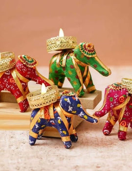 Rajasthani Elephant Tea Light Candle Holder (Pack of 4)