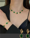 Oval Green Crystal Pendant Necklace Set With Bracelet