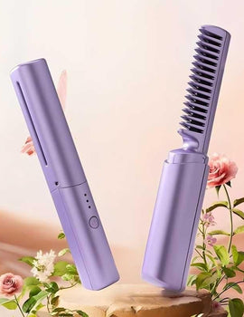 Meneflix Portable Mini Hair Straightener Cordless Rechargeable Mini Adjustable Hair Straightener Hot Comb