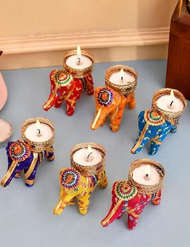Rajasthani Elephant Tea Light Candle Holder (Pack of 4)