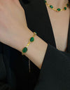 Oval Green Crystal Pendant Necklace Set With Bracelet