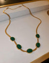 Oval Green Crystal Pendant Necklace Set With Bracelet